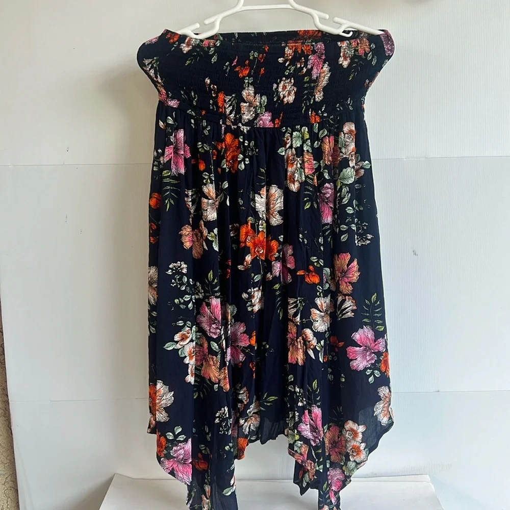 Torrid Crinkle Gauze Floral Dress Navy Plus Size Zero 0 0X 12 L  Skater